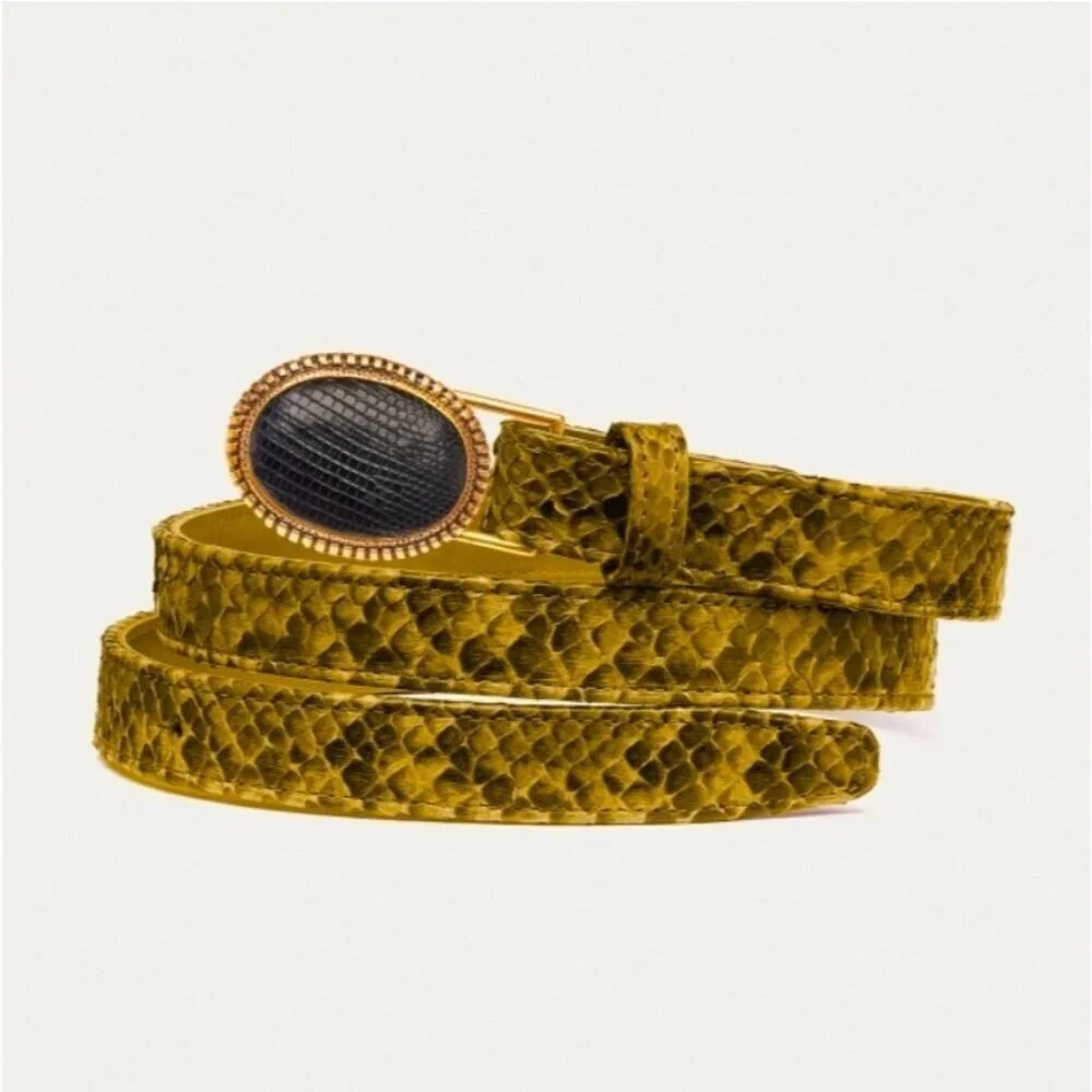 Claris Virot Baby Belt Khaki Python Leather Snap Belt Buckle Not Included